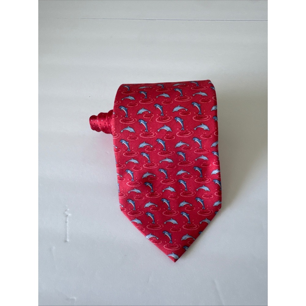 Tommy Hilfiger Novelty Necktie Dolphin Print Silk Made in USA